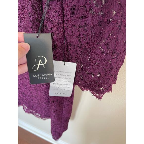 NWT Adrianna Papell Women’s Size 16 Purple V-Back 3/4 Sleeve Lace Sheath Dress - Picture 4 of 13